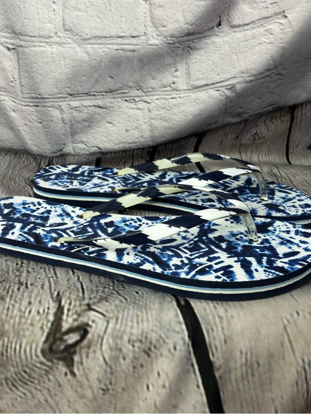 Vera Bradley Womens Blue White Tie Dye Patterned Flip Flop Thong Sandals Sz 9/10